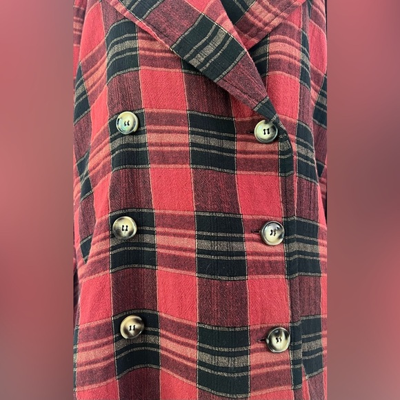 POL Red and Black Plaid Oversize Blazer Lightweight Double Breasted Long Jacket - Picture 11 of 17